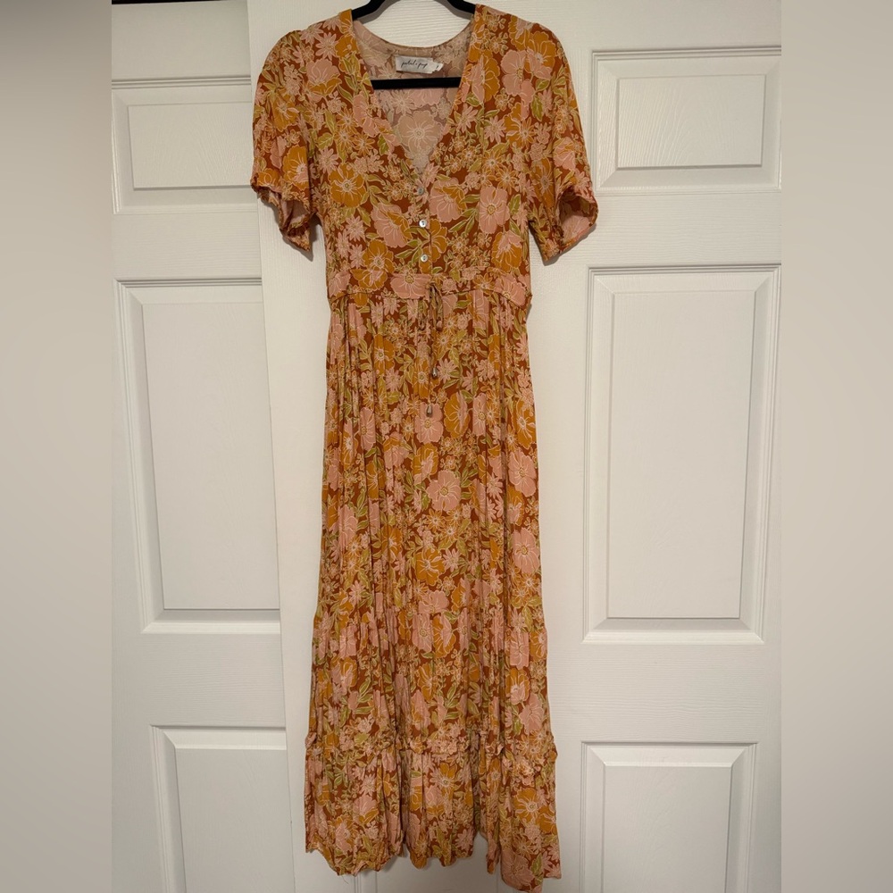 Petal & Pup Floral Midi Dress in Pink and Orange